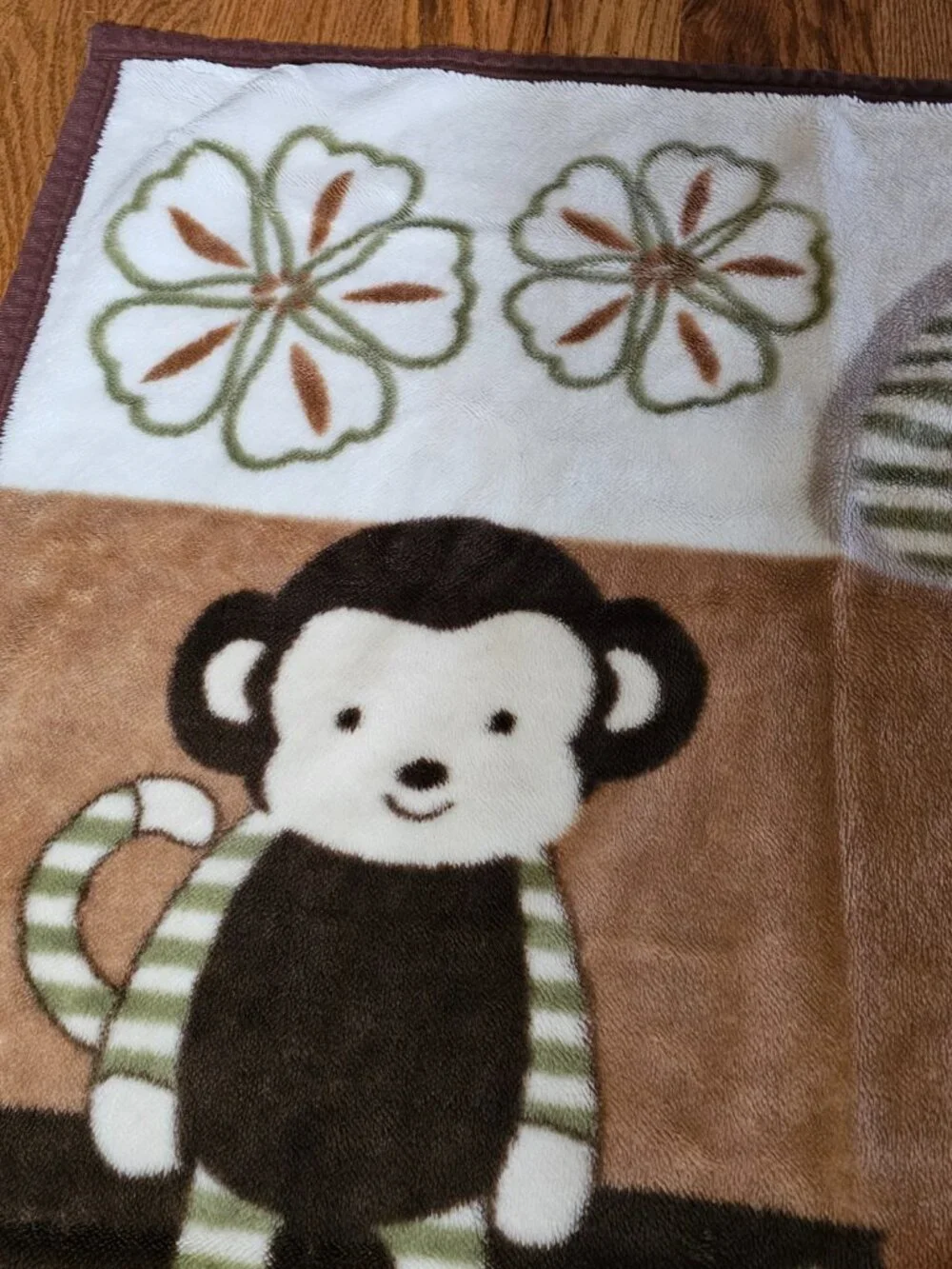 Cocalo Brown Plush Infant Crib Baby Blanket Jungle Safari Monkey Elephant Lion